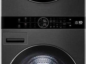 LG WKHC252HBA 27" Laundry Washtower with 5 cu. ft. Washer and 7.8 cu. ft. Electric Ventless Heat Pump Dryer - Black Steel