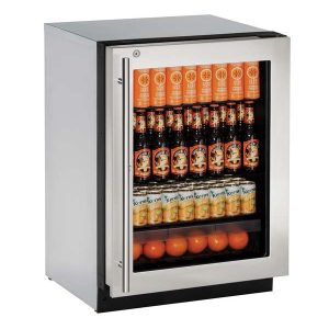 U-Line U-2224RGLS-15B 24" Glass Door Refrigerator with Lock - Left Hinge 2000 Series - Stainless Steel