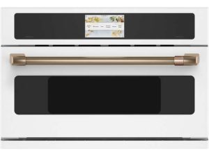 Cafe CSB913P4VW2 30" Smart Five in One Single Wall Oven with 120V Advantium Technology - Matte White with Brushed Bronze Handle