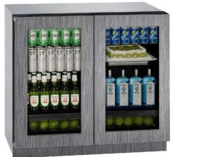 U-Line U-3036RRGLINT-00B 36" Glass Double Door Refrigerator with LED Lights and OLED Display  Modular 3000 Series- Integrated Frame