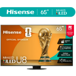 Hisense 65" Class U8 Series Mini-LED QLED 4K UHD Google Smart TV, 5000 Nits, 165Hz Game Mode Ultra, Dolby Vision IQ & Atmos