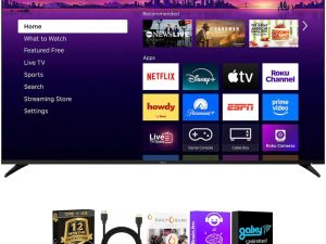 Roku 75R8C5KIT1 75 inch Class Pro Series 4K QLED Mini LED Smart TV Dolby Vision HDR10 Plus 120Hz WiFi Voice Remote HDM