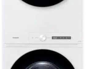 Samsung WH46DBH100EW 27" Bespoke 4.6 cu. ft. AI Laundry Hub Washer with Steam Wash and 7.6 cu. ft. Electric Dryer - White