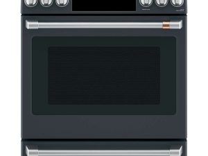 Cafe CES700P3MD1 30" Slide-In Convection Electric Range with Front Controls - Matte Black with Brushed Stainless Knobs