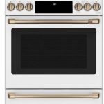 Cafe CES700P4MW2 30" Slide-In Electric Range with Front Controls with True European Convection - Matte White with Brushed Bronze Handles and Knobs