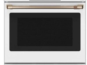 Cafe CES700P4MW2 30" Slide-In Electric Range with Front Controls with True European Convection - Matte White with Brushed Bronze Handles and Knobs