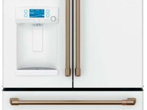 Cafe CFE28TP4MW2 36" French Door Refrigerator with LED Lighting - Matte White with Brushed Bronze Handles