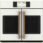 Cafe CTS90FP4NW2 30" Single French Door Wall Oven with True European Convection - Matte White with Brushed Bronze Handles