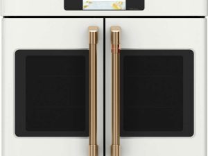 Cafe CTS90FP4NW2 30" Single French Door Wall Oven with True European Convection - Matte White with Brushed Bronze Handles