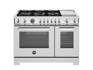 Bertazonni PRO486BTFGMXT 48" Gas Range with 6 Brass Burners and Griddle Professional Series - Natural Gas - Stainless Steel