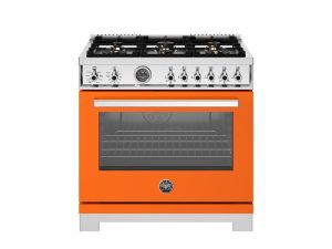 Bertazonni PRO366BCFGMART 36" Gas Range with 6 Brass Burners Professional Series - Natural Gas - Arancio Orange