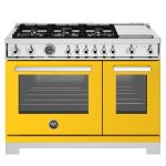 Bertazonni PRO486BTFGMGIT 48" Gas Range with 6 Brass Burners and Griddle Professional Series - Natural Gas - Giallo Yellow