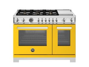 Bertazonni PRO486BTFGMGIT 48" Gas Range with 6 Brass Burners and Griddle Professional Series - Natural Gas - Giallo Yellow