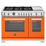 Bertazonni PRO486BTFGMART 48" Gas Range with 6 Brass Burners and Griddle Professional Series - Natural Gas - Arancio Orange