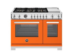 Bertazonni PRO486BTFGMART 48" Gas Range with 6 Brass Burners and Griddle Professional Series - Natural Gas - Arancio Orange