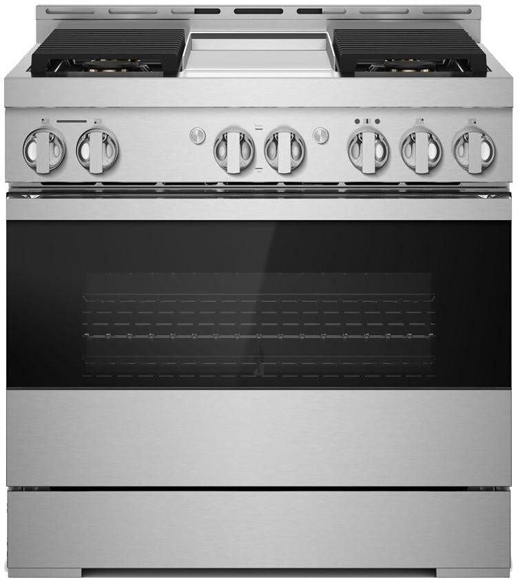 JennAir JGRP536HM NOIR 36" Gas Professional Range 4 Burners and Griddle - Floating Black Glass JennAir JGRP536HM NOIR 36" Gas Professional Range 4 Burners and Griddle - Floating Black Glass - Image 1